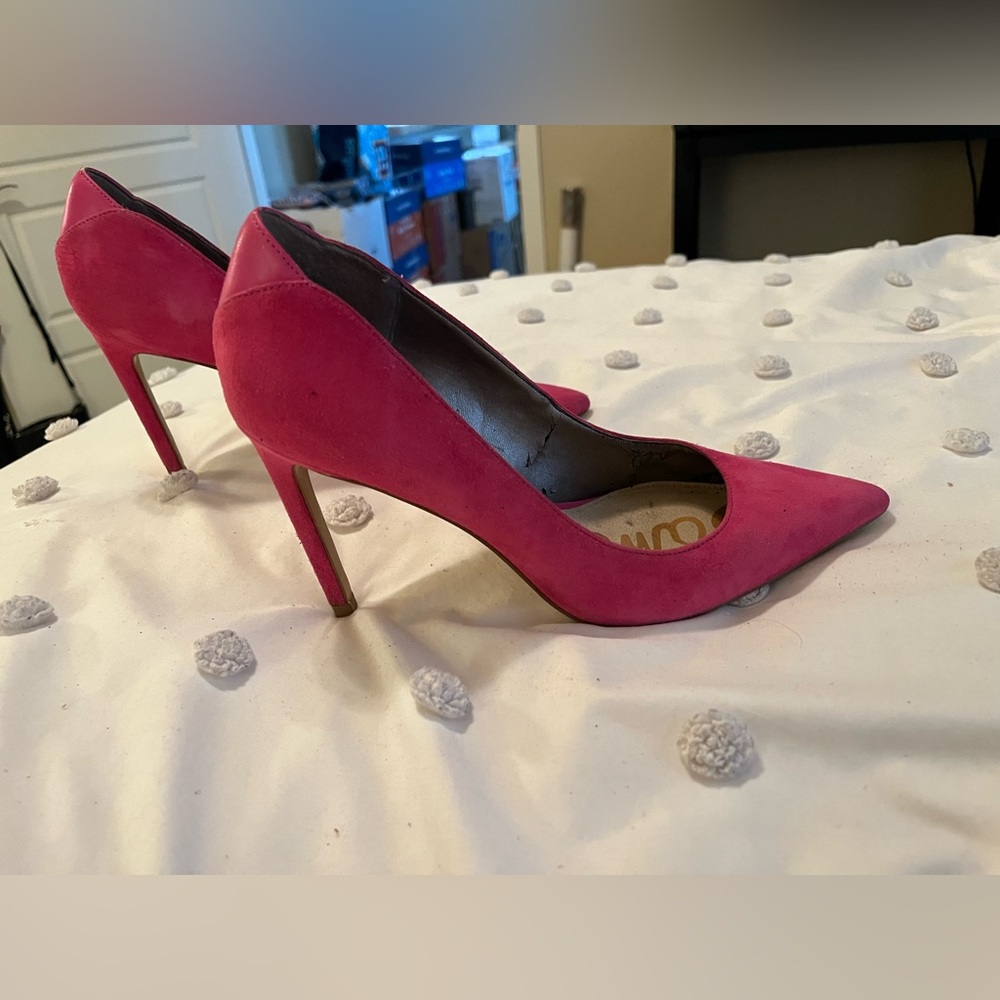 Sam Edelman Hot Pink Suede Pointed Toe Heels - Picture 4 of 6